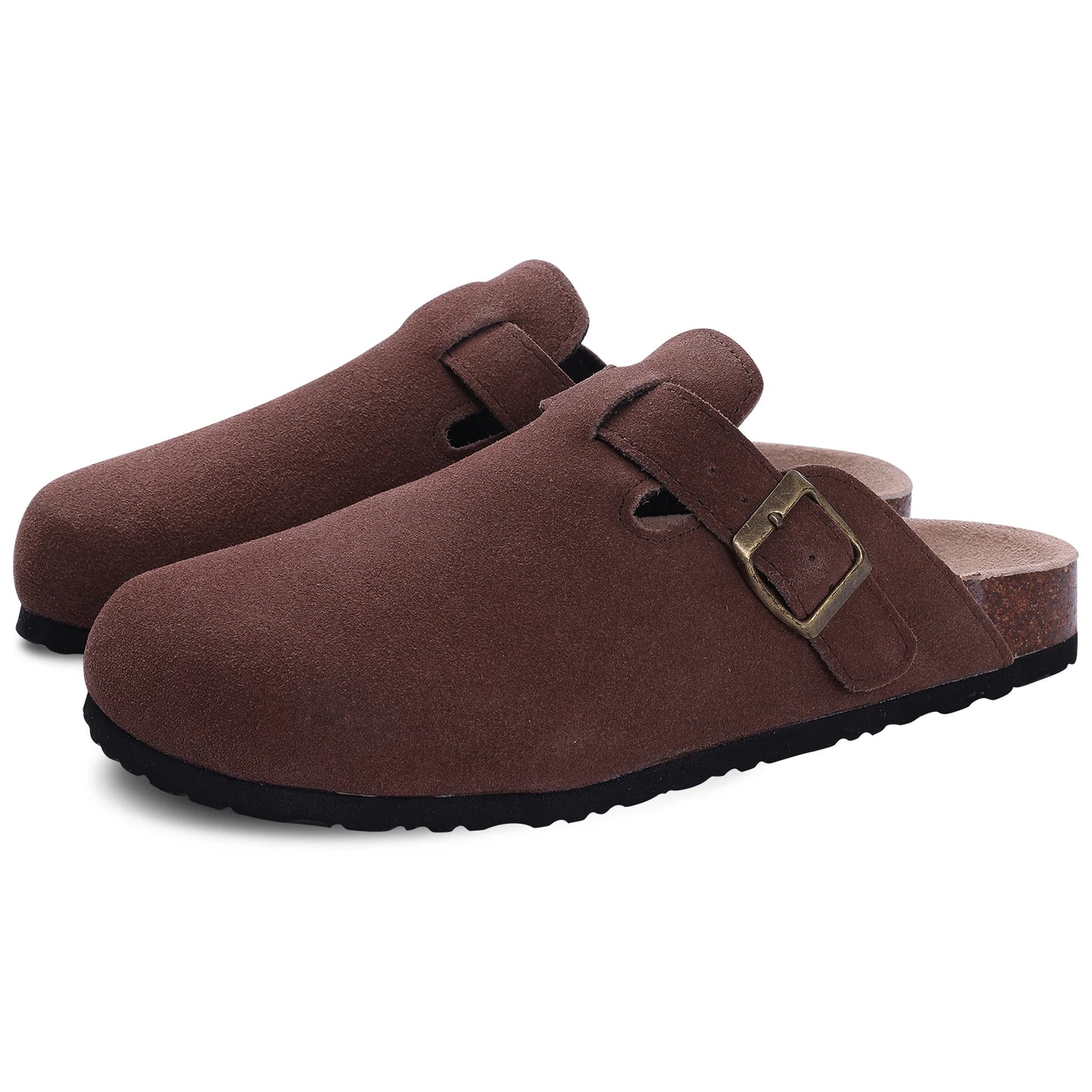 Comwarm Fashion Women's Suede Mules Slippers Men Clogs Cork Insole Sandals With Arch Support Outdoor Beach Slides Home Shoes