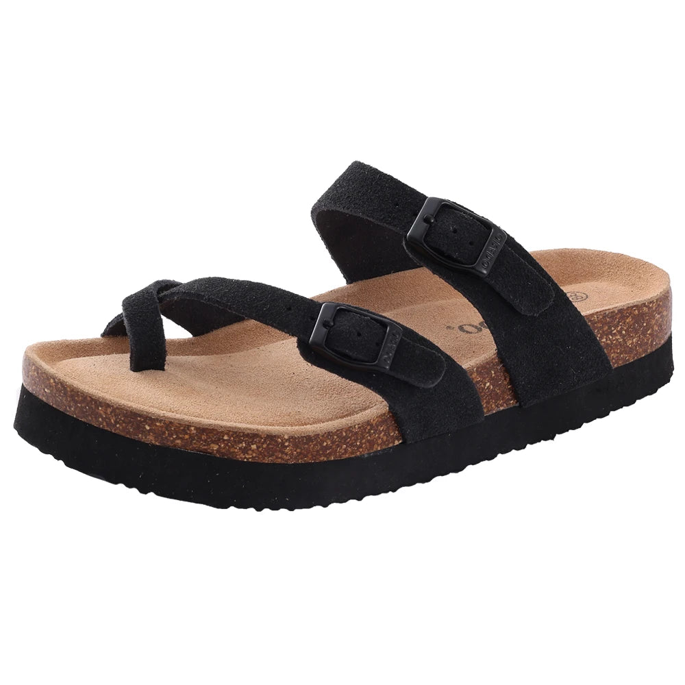 Comwarm Fashion Women's Suede Mules Slippers Men Clogs Cork Insole Sandals With Arch Support Outdoor Beach Slides Home Shoes